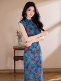 Adela Blue Breathable Long Cheongsam