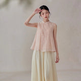 Daisy Butterfly Embroidered Linen Cheongsam Top