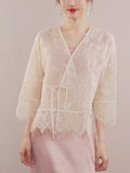 Dame Apricot White Sequin Embroidered Coat Cheongsam