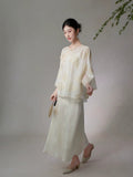 Phoenix Apricot White Relaxed Cheongsam Top