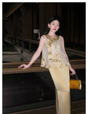 Gladiolus 2-Piece Embroidered Lace Cheongsam Set