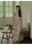 Larissa Rose Print Lace Cheongsam Dress