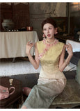 Citrine Floral Jacquard Cheongsam Dress