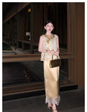 Gladiolus 2-Piece Embroidered Lace Cheongsam Set