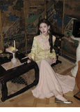 Charm 2-Piece Embroidered Jacquard Cheongsam Set