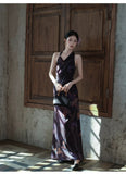 Unakite Floral Print Halter Cheongsam Dress