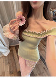 Blanche 2-Piece Lace Off-Shoulder Cheongsam Set