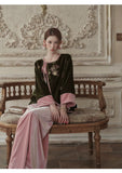 Vivienne 2-Piece Embroidered Velvet Cheongsam Set