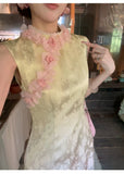 Citrine Floral Jacquard Cheongsam Dress
