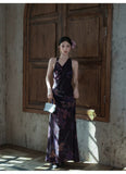 Unakite Floral Print Halter Cheongsam Dress