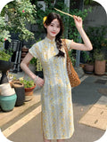Zorina Jacquard Plant Pattern Cheongsam