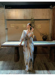 Sodalite Ink-Splash Print Cheongsam Dress