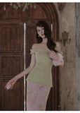 Blanche 2-Piece Lace Off-Shoulder Cheongsam Set