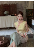 Citrine Floral Jacquard Cheongsam Dress