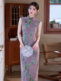 Jasper Light Purple Elastic Mesh Cheongsam
