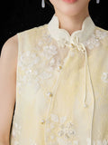 Beryl Light Yellow Embroidered Cheongsam Vest