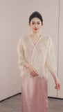 Dame Apricot White Sequin Embroidered Coat Cheongsam