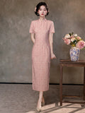 Melisande Pink Plaid Cheongsam Dress