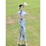 Nerissa Light Blue Smoke Slim-Fit Cheongsam