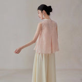 Daisy Butterfly Embroidered Linen Cheongsam Top