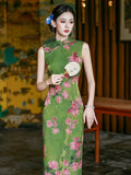 Stella Peach Blossom Green Jacquard Cheongsam