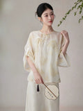 Phoenix Apricot White Relaxed Cheongsam Top