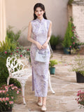 Ines Purple Flower Jacquard Cheongsam
