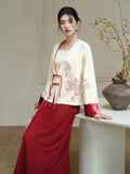 Ranunculus Velvet Red and White Cheongsam Coat