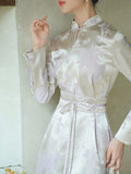 Sunbeam Jacquard Smoke Purple Cheongsam Dress