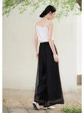 Yuan Black Viscose Wide-Leg Pants Cheongsam
