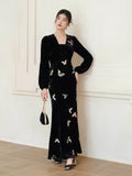 Ruby Velvet Deep Black Cheongsam Dress
