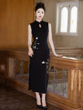 Sunrise Black Embroidered Cheongsam Dress