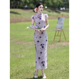 Cassandra Purple Floral Cheongsam Dress