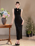 Chrysanthemum Black Diamond Velvet Cheongsam