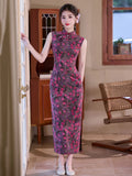 Zinnia Fuchsia Lace Cheongsam Dress