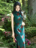 Plum Peacock Rose Lace Cheongsam Dress