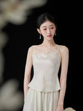 Zenobia Beige Lace Jacquard Cheongsam Top