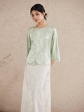 Naira Light Leaf Green Relaxed Fit Cheongsam Top