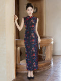 Larimar Floral Print Sleeveless Cheongsam