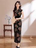 Katerina Black Low Gold Velvet Cheongsam Dress