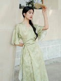 Lara Light Leaf Green Jacquard Cheongsam Dress