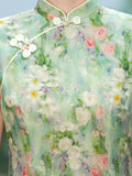 Tigereye Green Slim-Fit Cheongsam Dress