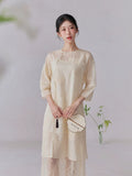Nebula Apricot Lace Jacquard Cheongsam Dress