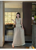 Manor 2-Piece Vintage Pleated Cheongsam Set
