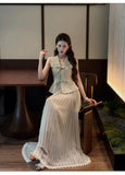 Manor 2-Piece Vintage Pleated Cheongsam Set