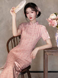Melisande Pink Plaid Cheongsam Dress