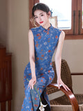Hermione Blue Floral Stretch Cheongsam Dress