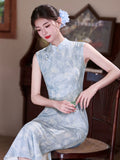 Fuchsia Light Blue Elastic Mesh Cheongsam