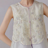 Freesia Floral Embroidered Loose Qipao Vest