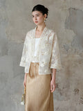 Allure Lace Embroidered Crabapple Brown Short Cheongsam Coat